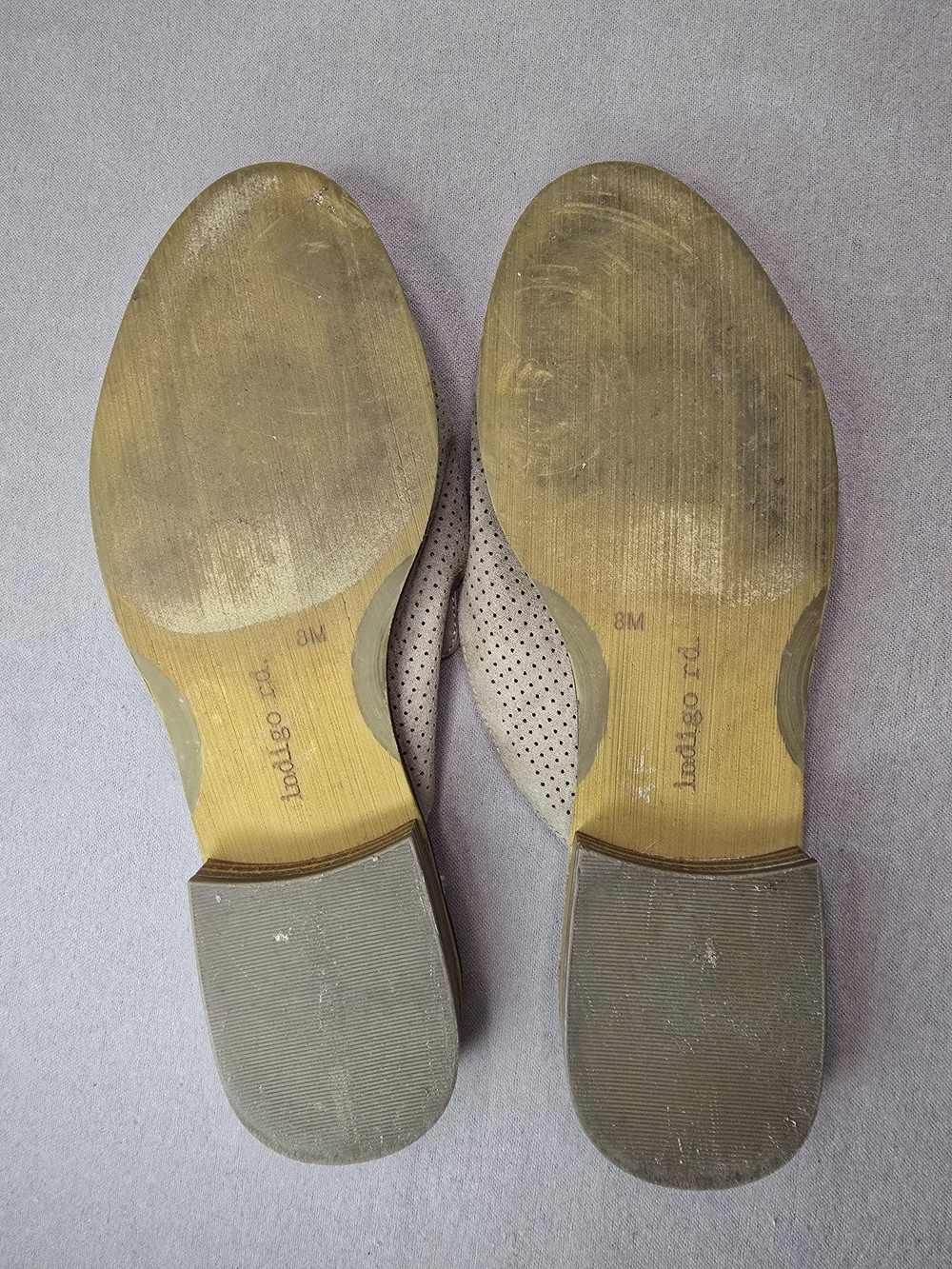 Indigo Taupe Perforated Pointed Toe Slip-On Mules - Picture 5 of 7